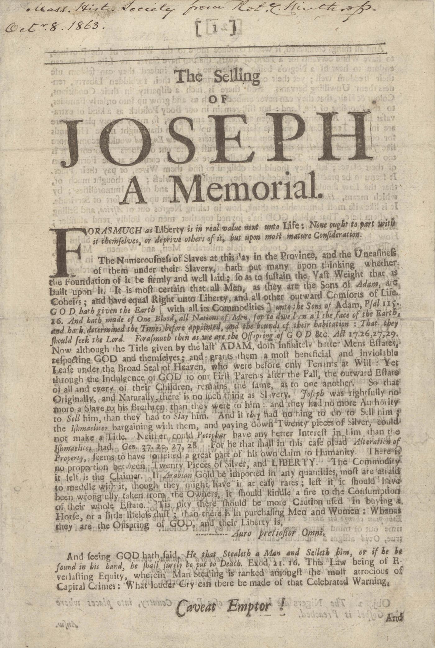 A page from The Selling of Joseph